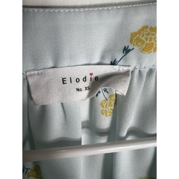 Elodie Long Sleeve Blouse Womens XS light blue green floral elastic waist/sleeve - Picture 5 of 14